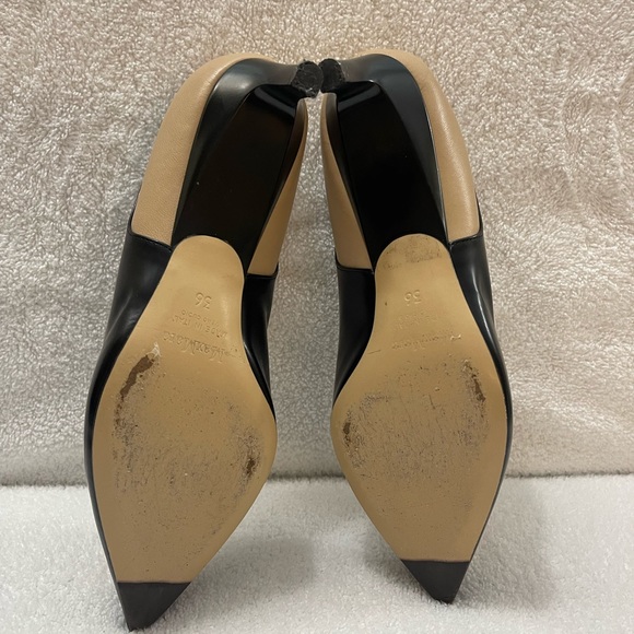 MaxMara Pointed Toe Pump Kitten Heel Size 6 Black and Nude - Picture 7 of 12